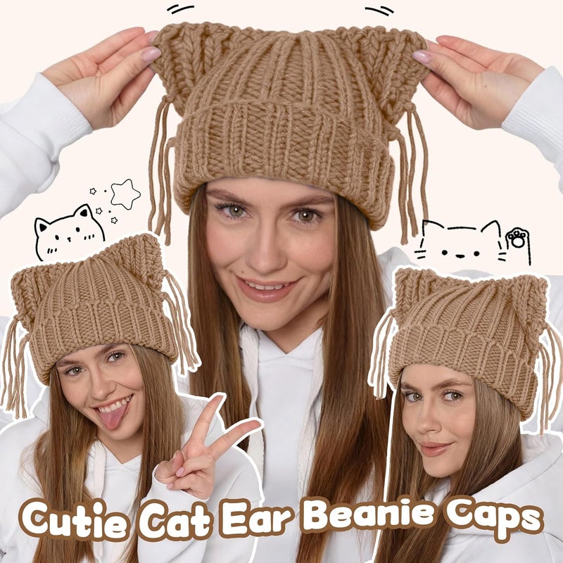 Babalet Store Cat Ear Beanie for Women Warm Winter Cap Chunky Knit Crochet Hat Slouchy Fox Hat Women Winter Trendy Headwear - Image 4